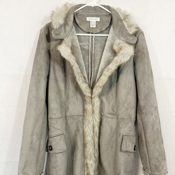 Vintage Newport News Gray Faux Suede & Fur Longline Coat Penny Lane Y2K Size 16 - Picture 3 of 8